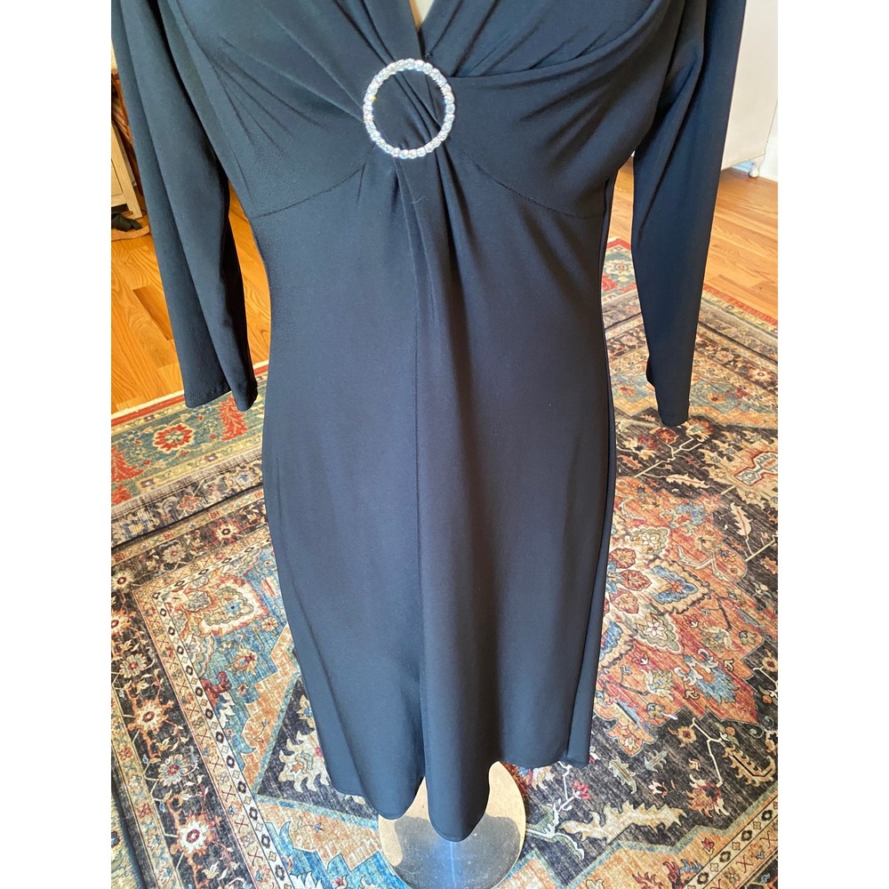 Jones‎ Wear Dress Womens Black V-Neck Rhinestone Ring Long Sleeve Midi Dress 8 - Picture 3 of 11